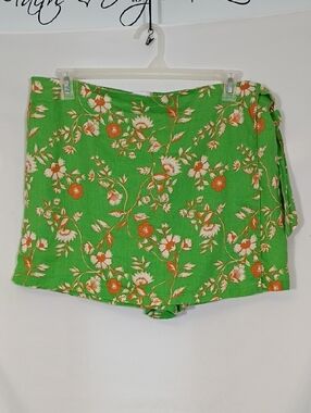 NWT C&C California Green Tiger Floral Printed Shorts Linen Pull On Women Sz XL